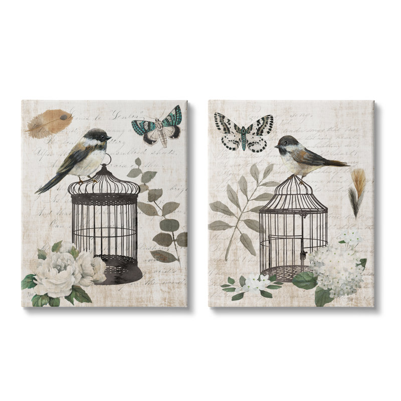 Cage à oiseaux rétro perchée Timeless Cursive par Nan - 2 pièces sur, H 16 po x l 20 po x P 1,5 po