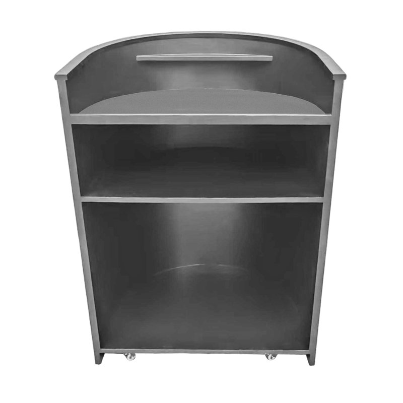Large Black MDF Curved Mobile Podium with Shelving