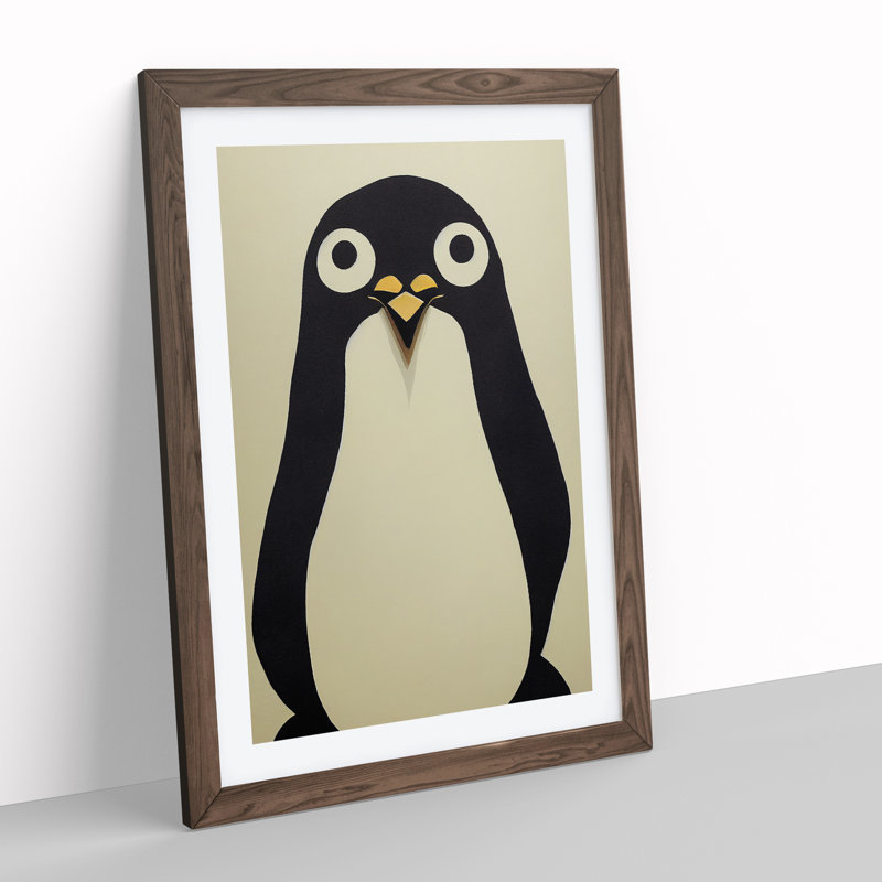 Paper Penguin No.2 1 Piece Single Picture Frame Wall Art, 34cm H x 25cm W x 2cm D, Walnut Framed