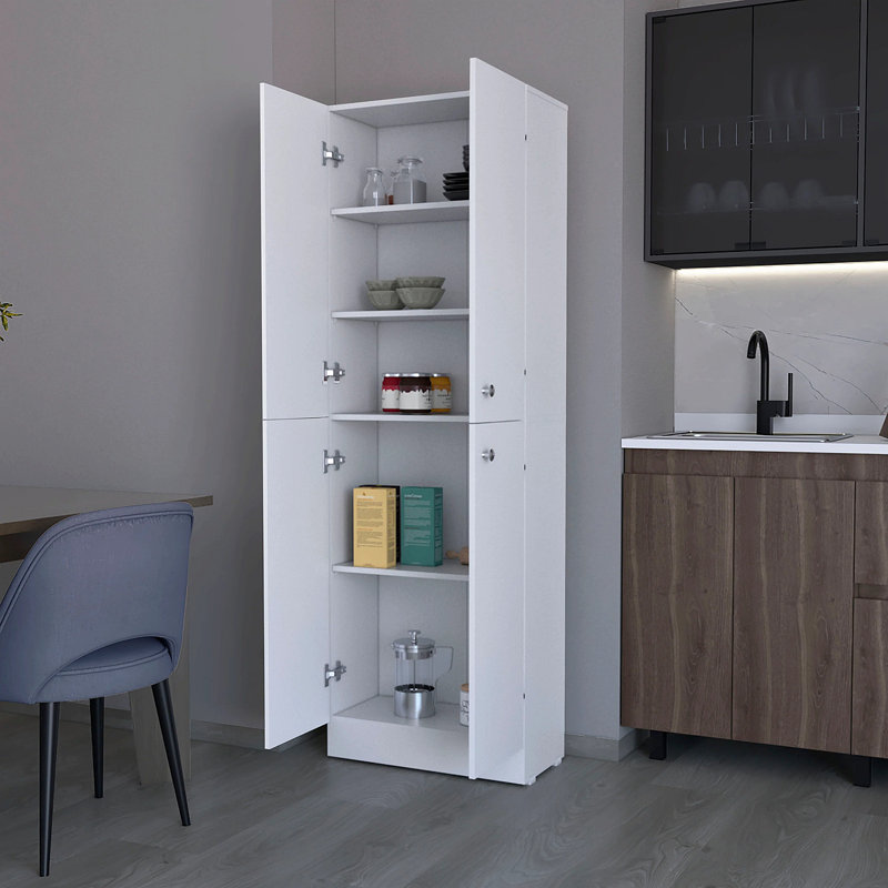 Garde-manger avec 4 portes et 5 tablettes cachées, Blanc