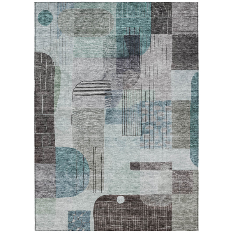 Jude Teal Washable Indoor-Outdoor Rug - , 3' x 5'