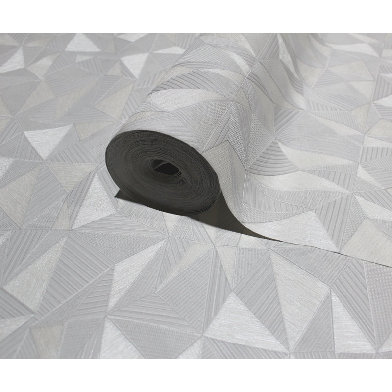 Papier peint géométrique à motif triangulaire, Ivoire ivoire
