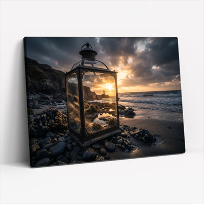 «Gallery Wrap», art mural sur toile pour le salon, la chambre à coucher, le bureau ou le vestibule - Décoration murale décorative avec coucher de soleil lanterne