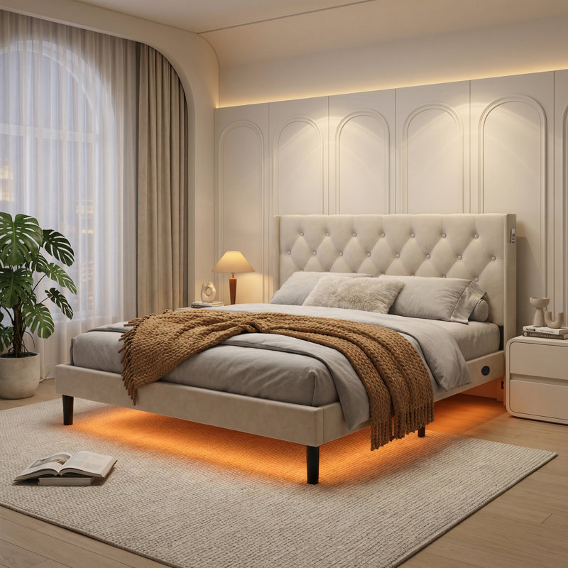 Upholstered Bed, Kingsize (5'), White