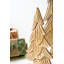 SET OF THREE CARVED WOODEN CHRISTMAS TREES ON BASES - NATURAL WITH GOLD DETAIL