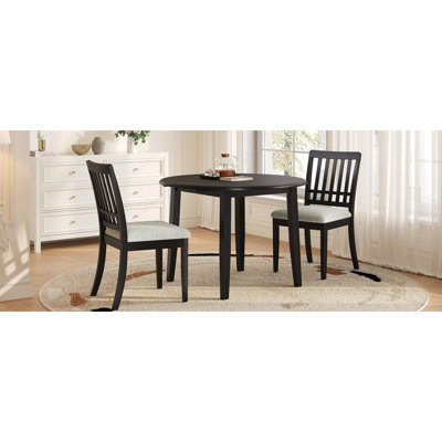 3-Piece Round Dining Table Set For 2 People, 1 Folding Wood Dining Table + 2 Upholstered Chairs, Space-Saving Design For Small Apartments And Dining Areas - BLACK