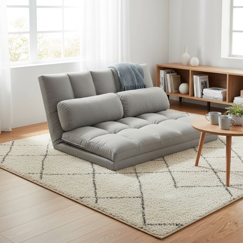 Matelas et canapé-lit pliant en mousse à trois volets avec coussins, gris, Polyester beige