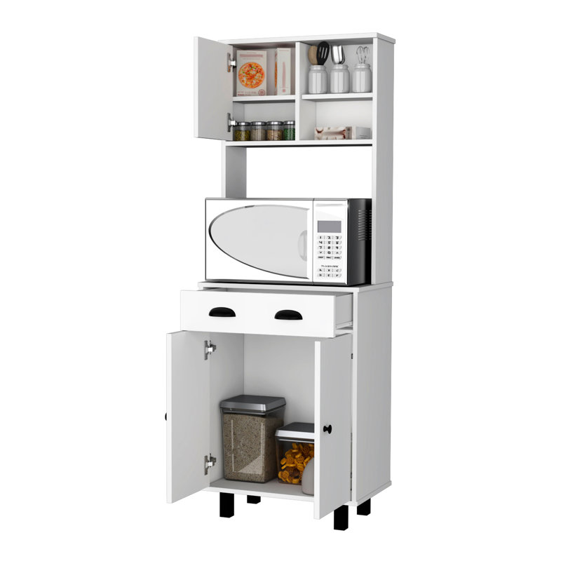 White Kitchen Pantry With 1 Drawer And Shelves For Organized Cooking Area 5 Neat Storage, White