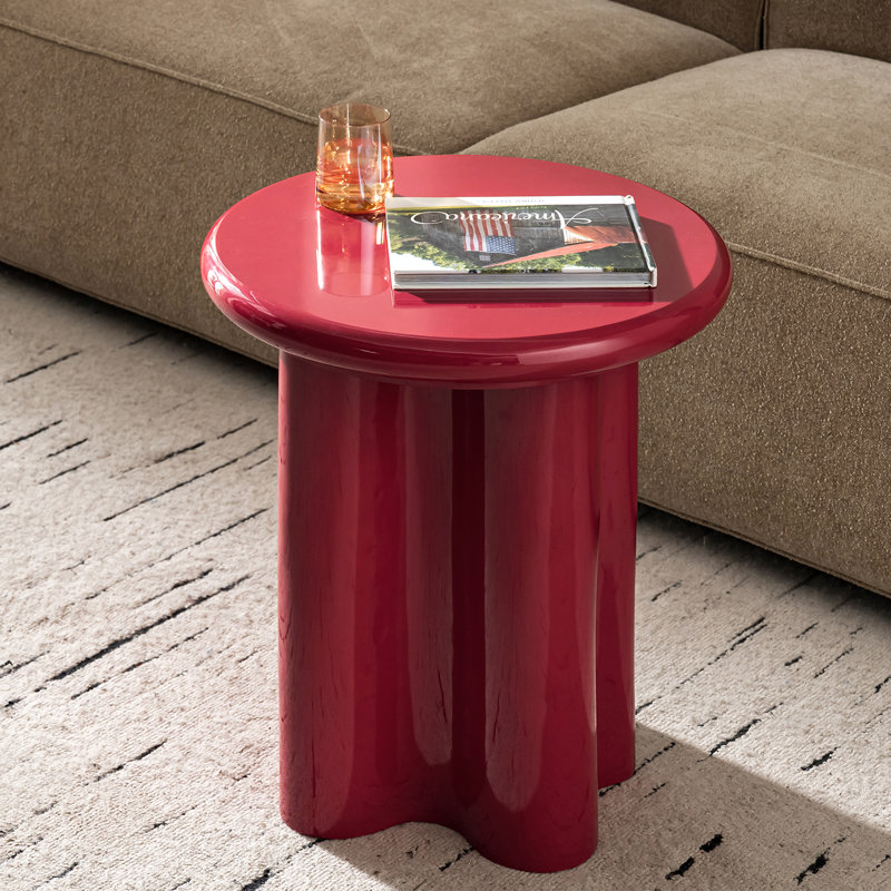 Mycale Modern Round Fully Assembled End Table with Enamel Finish, Red