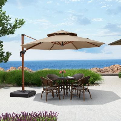 Yaresli 11 FT Round Wood Pattern Cantilever Umbrella,Beige