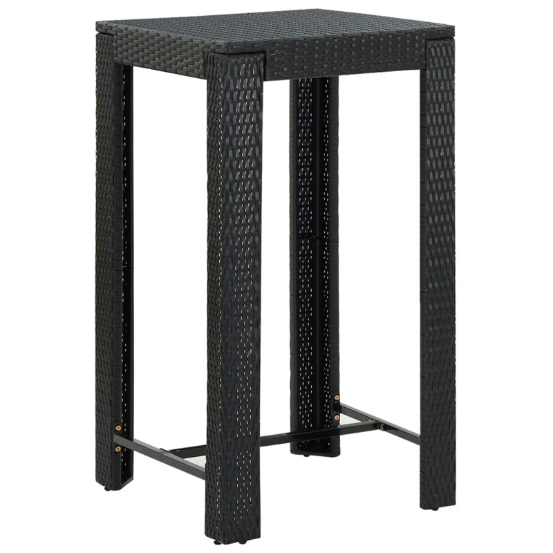 Rattan Outdoor Bar Table, Black, 14" W x 69" L x 43.5" H