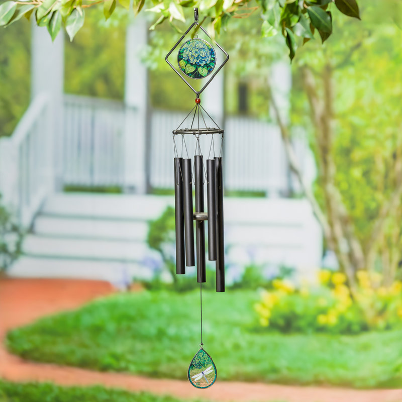 Carillon en verre teinté à la main avec hortensias Avria, 36 po