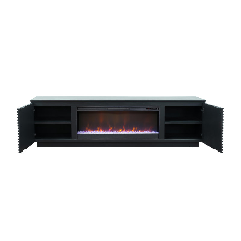 Meuble télé en bois massif 89 po avec foyer électrique pour téléviseur de 100 po ou moins Stella, H 25 po x l 89 po x P 18 po