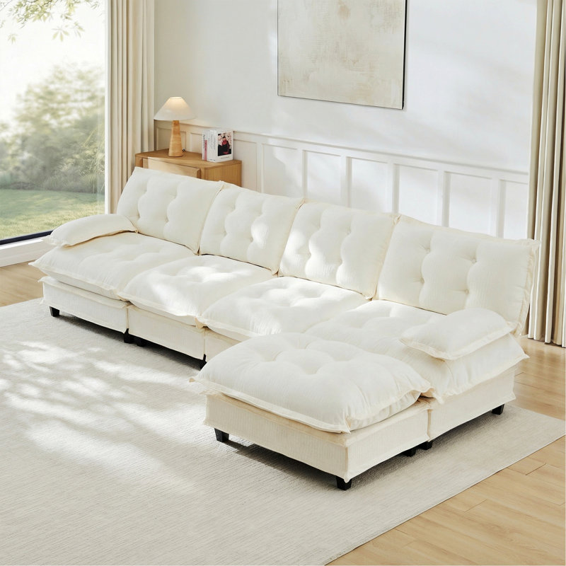 Canapé modulaire en forme de L, canapé capitonné avec repose-pieds pour le salon et la chambre à coucher, L 138,5 po