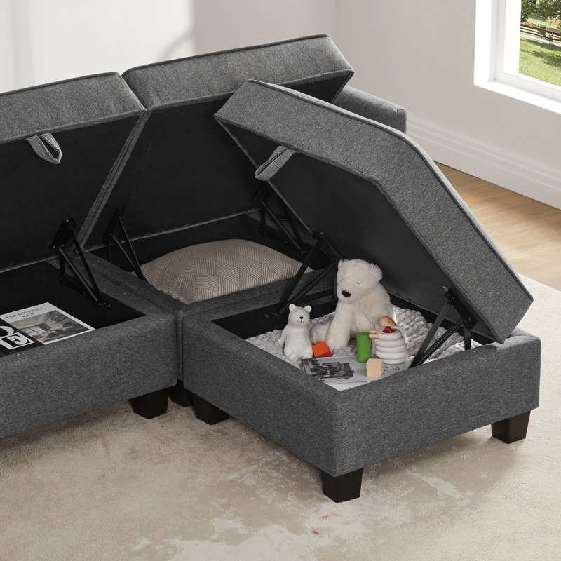 Storage 4-PC Modular Sectional With USB & Type C, Dark Gray Polyester