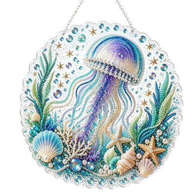 Bricolage ornement suspendu acrylique méduse de mer tortue ronde diamant Art mural ensemble de décoration non fini à la main