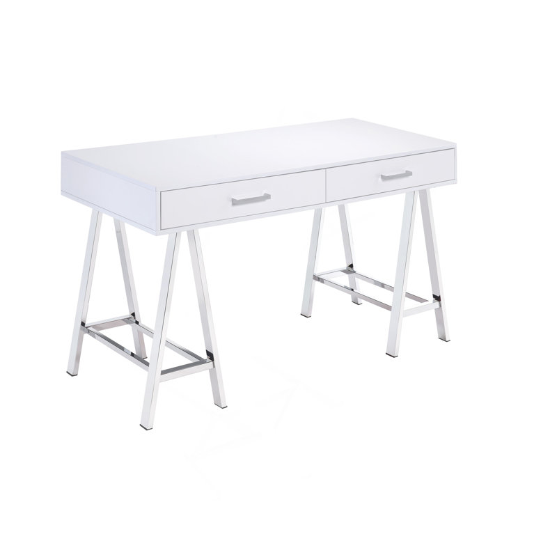 Versatile High Gloss Writing Desk With Advanced USB Functionality, White