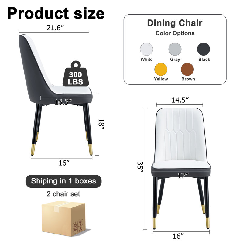 Modern Two Tone Faux Leather Dining Chairs with Geometric Tufting and Metal Legs, Beige/Gray