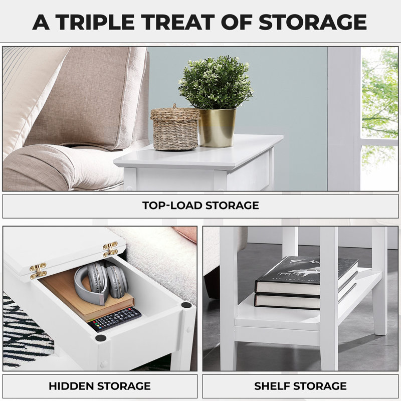 Thasnim Flip Top Narrow Side Table – Stylish Side Table, End Table, Small End Table, Accent Table & Living Room Side Tables
