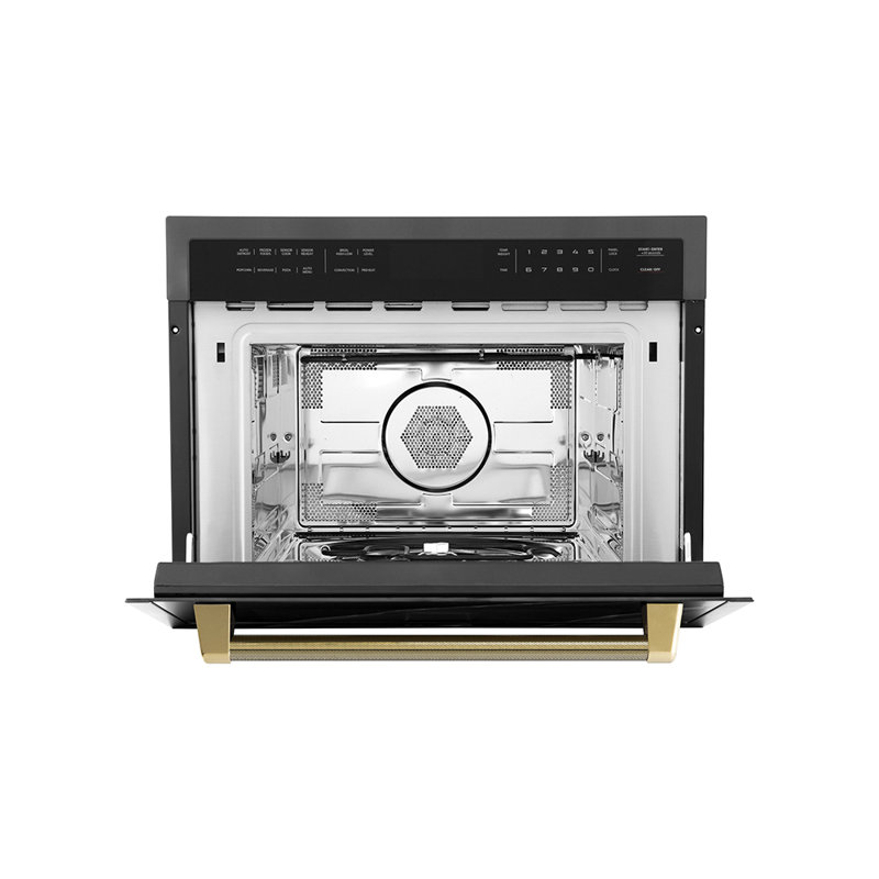 ZLINE Autograph 24 in. Microwave Oven in Stainless Steel and Polished Nickel Helix Handle, Black/Gold