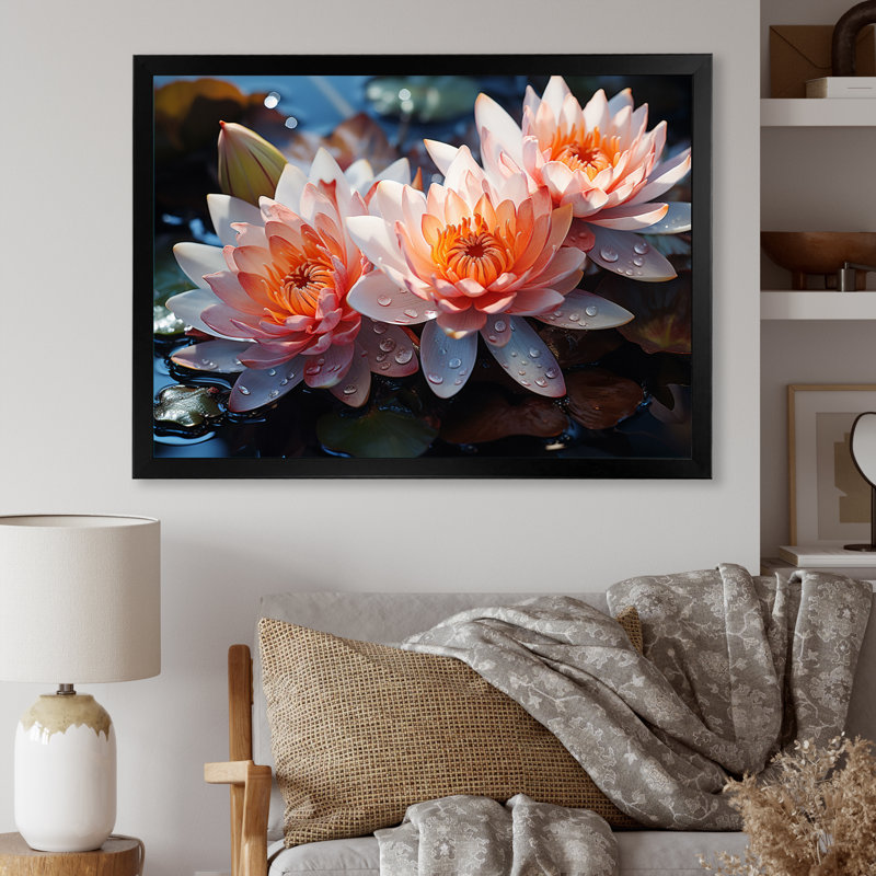 «Maamoun Asian Art Lotus Pond V», reproduction d'art sur toile, H 34 po x l 44 po x P 1,5 po, Cadre photo noir