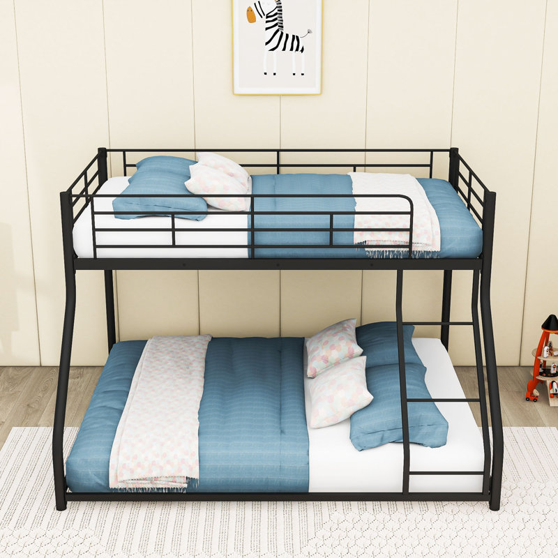 Metal Bunk Bed With Ladder And Guardrails, Twin XL Over Queen