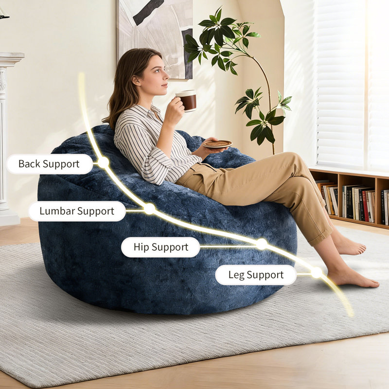 Pouf ultra-confortable avec rembourrage et housse ajustables, pour balcon, en flanelle bleue, profondeur de 106 cm, ergonomique pour la lecture et les jeux, 15,8 kg