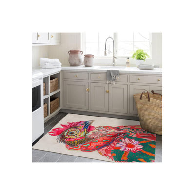 Flower and Rooster Patterned Woven Base Modern Decorative Rug