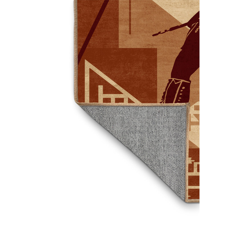 Tapis brun à motif de blocs d'inspiration mondiale lavable à la machine Brooker Plains Warrior Spear - reliure brun clair