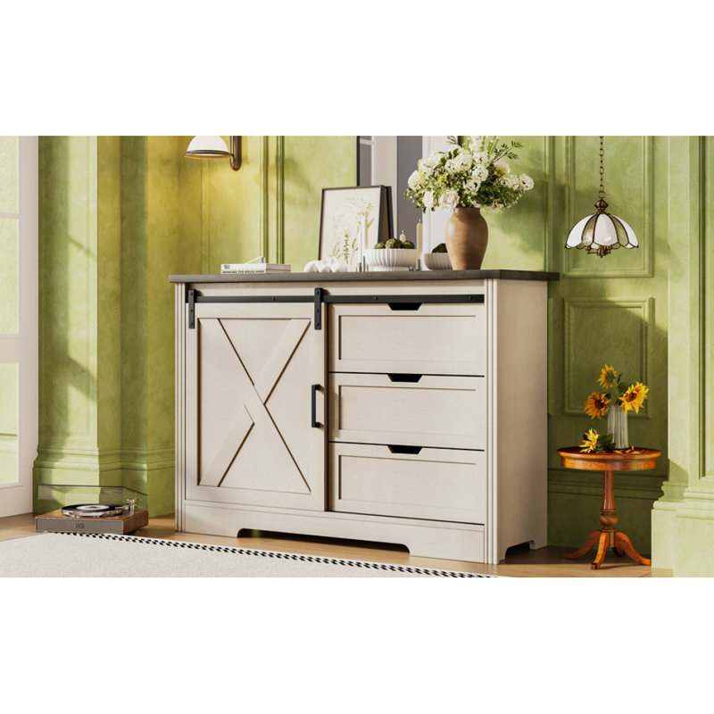 Commode de bar beige antique avec un design peu encombrant, Beige/brun