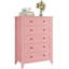 Commode 5 tiroirs pour chambre à coucher, commode haute moderne avec boutons en métal, rangement en bois pour placard, chambre de bébé, salon, appartement, rose-1869745264