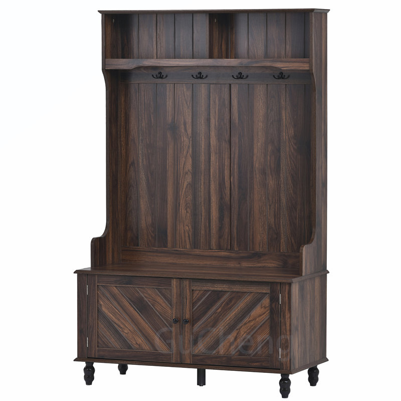 Versatile Hall Tree with Multiple Storage Options for Entryways, Brown