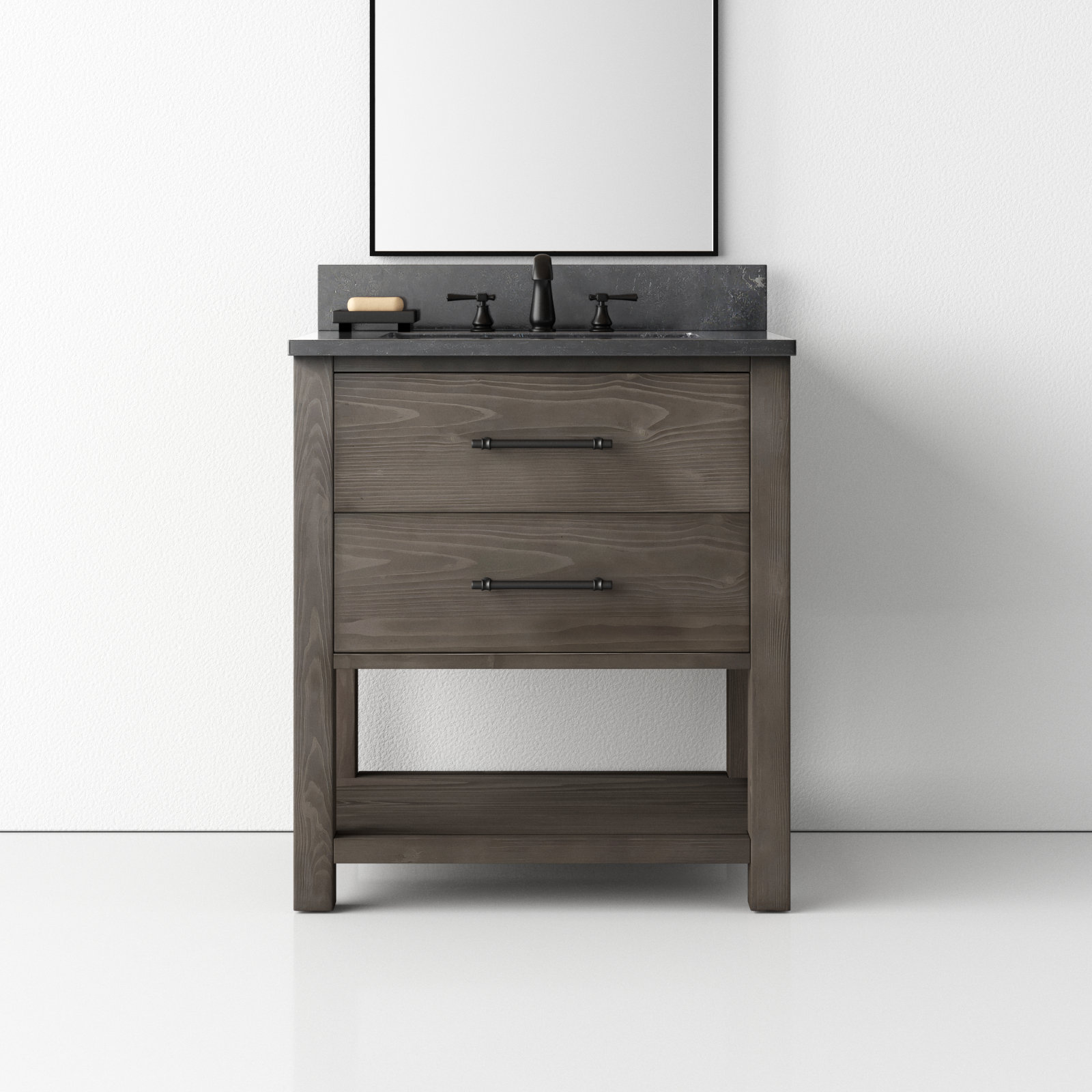 Keri 30" Carrara Marble Single Bathroom Vanity, Smoke Gray/Matte Black