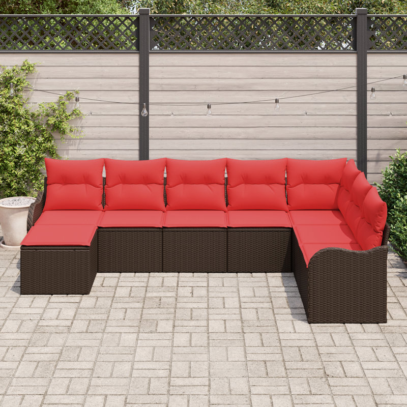 Ensemble de canapé de jardin vidaXL, Structure brune / coussin rouge