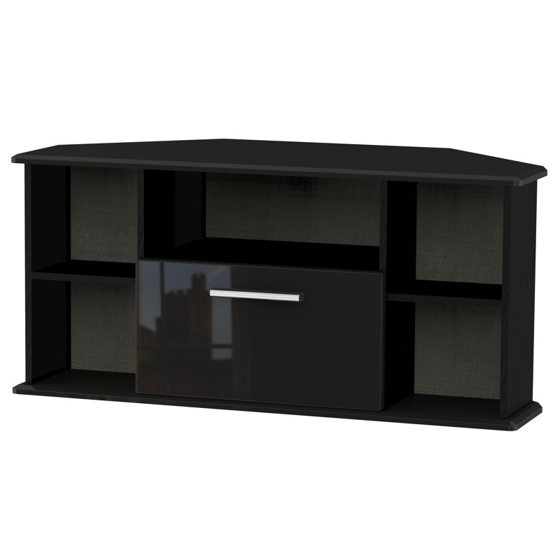 Rau Unfinished Corner TV Stand for TVs up to 50", Black Gloss