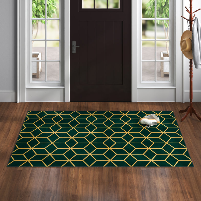 Tapis géométrique rectangulaire tissé à la machine Asilin, Rectangle 5 pi 11 po x 9 pi 2 po
