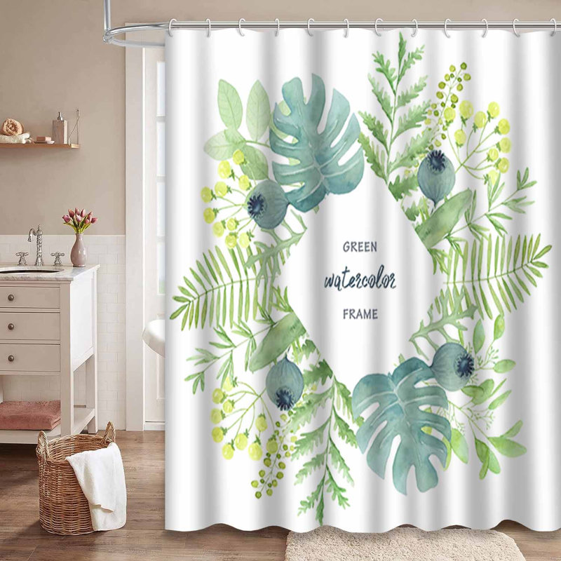 Rideau de douche vert avec 12 crochets Watercolor Invitations, L 72 po x l 78 po