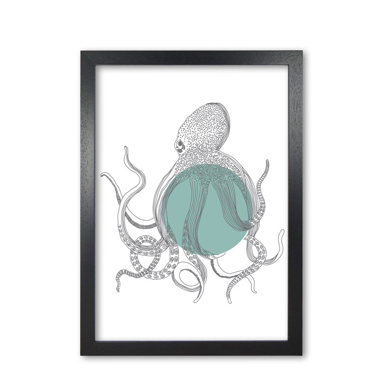 Marine Animals Octopus - Print, Black Grain Frame, 42 cm H x 30 cm W x 5 cm D