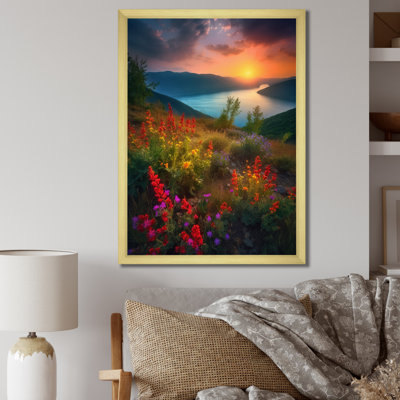 " Flowers Over Mountain Valley Majestic Sunset "