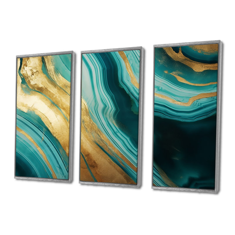 Jayceon - ensemble d'impression d'art mural en marbre, Encadrement argenté, H 40 po x l 60 po x P 1 po