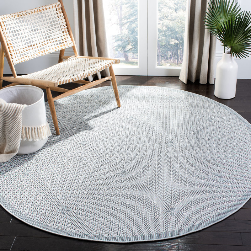 Kircher Performance Machine Washable Geometric Indoor/Outdoor Area Rug, Round 6'7"