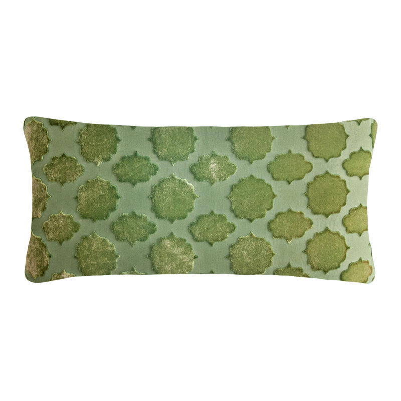 Mod Fretwork Velvet Rectangular Pillow Cover & Insert, 14" x 20", Grass, Down