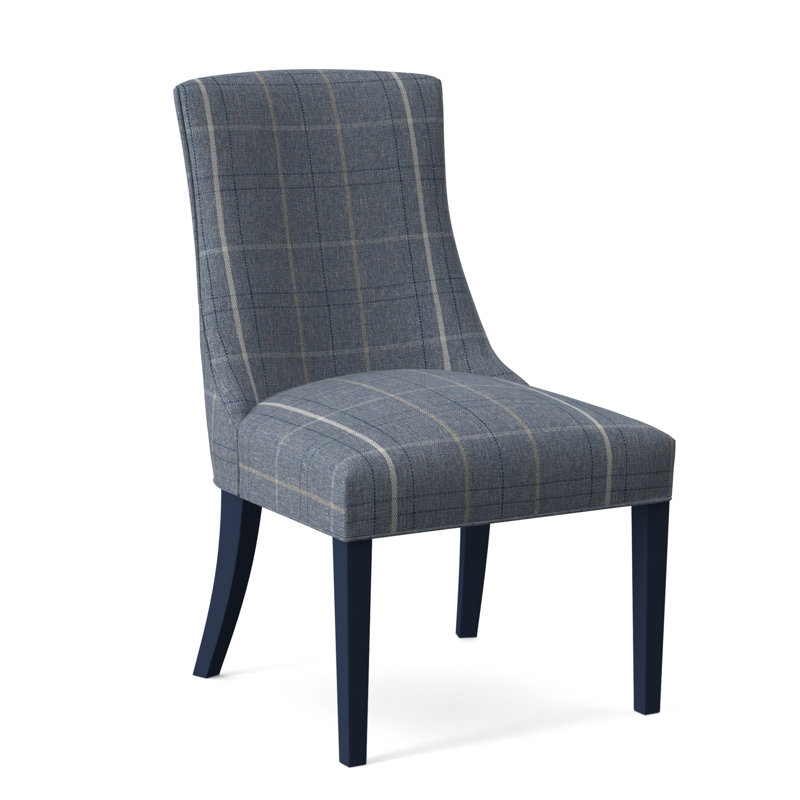 Tuxedo Slipper Dining Chair, Lapis Plaid; 0126-63, Nickel Finish
