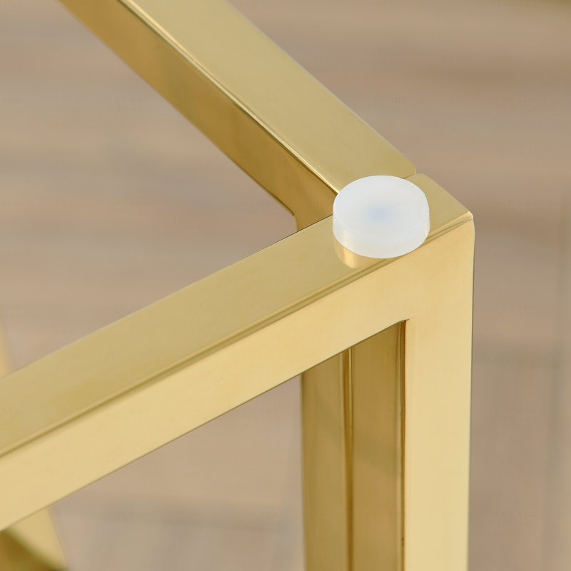 Console moderne en verre avec structure en métal doré et plateau en verre trempé noir pour une utilisation polyvalente à la maison