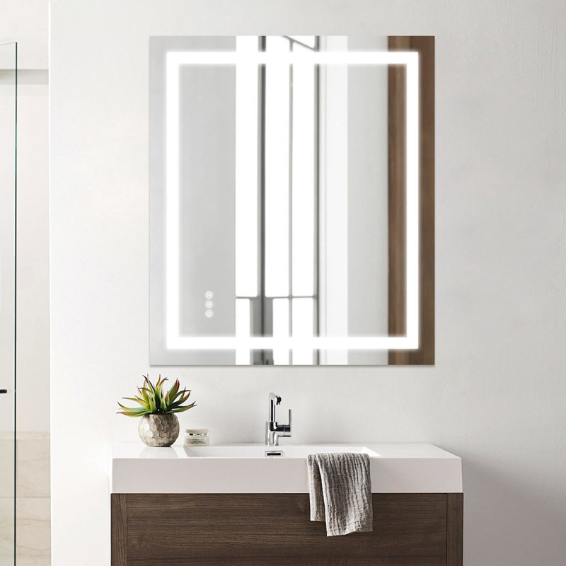 Miroir de salle de bain anti-buée à DEL sans cadre avec éclairage avant et rétroéclairé, 36 po x 36 po