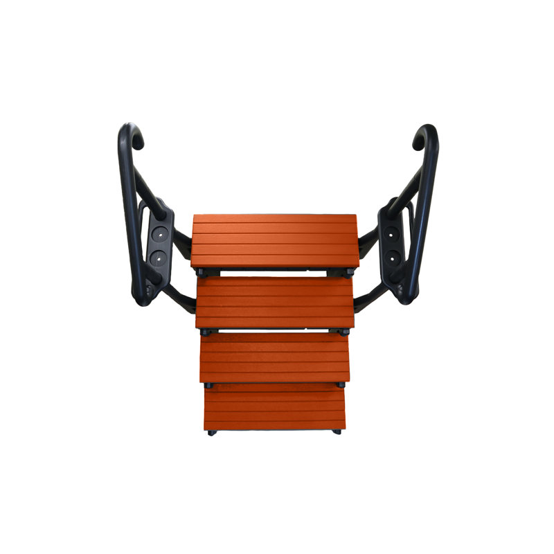 Redwood and Black 4-Step Spa Steps with Handrails