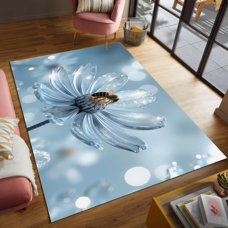 Floral Motif Non-Woven Thin Printed Rug with Intricate Detailed Design for Elegant Home Decor