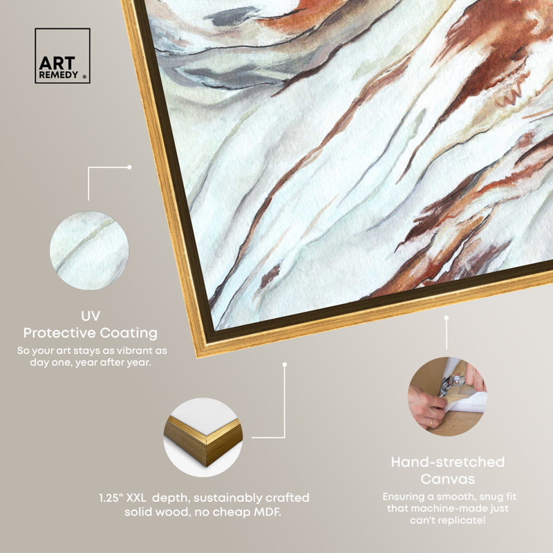 Gold Framed Abstract Canvas Wall Art in Warm Tones, 24" x 36"
