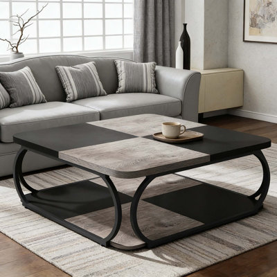 Square Central Cocktail Table With 2-Tier Shelves