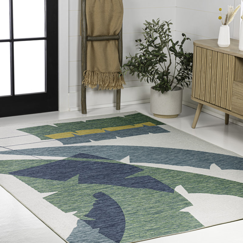 Tapis d'intérieur / extérieur vert / crème Correlly, Rectangle 4pi x 6 pi